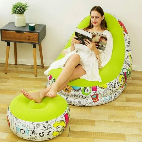 Fauteuil gonflable de loisirs portable avec repose-pieds et tabouret
