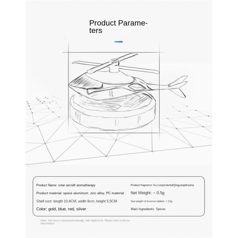 Ganekihedy Parfum de voiture Aromathérapie Ornement Hélicoptère Solaire Rotatif Parfum Voiture Désodorisant Voiture Intérieur
