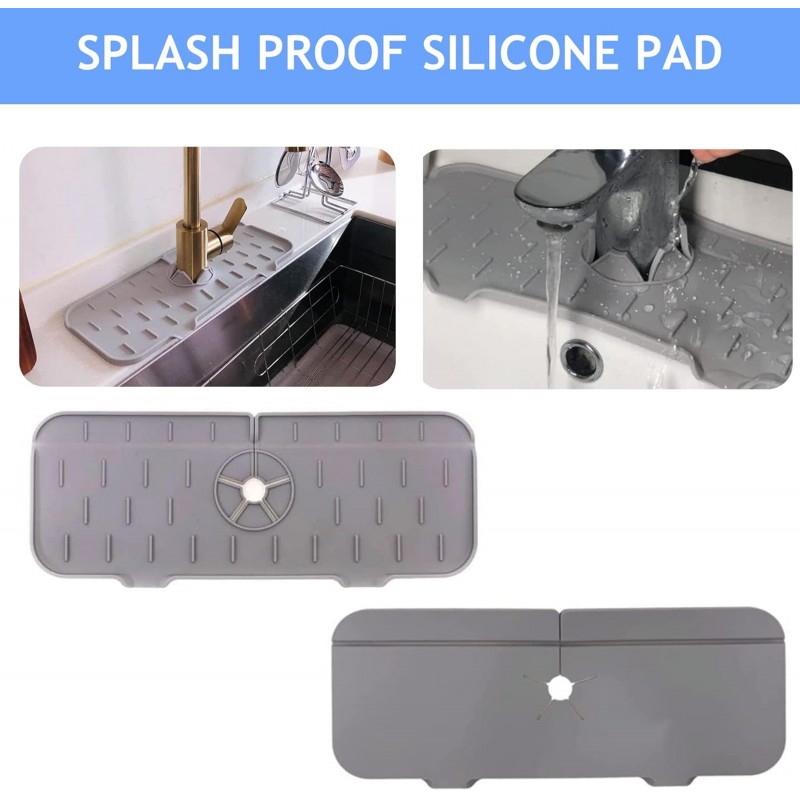 Tapis de robinet en silicone - Poignée de robinet en silicone - Protection anti-éclaboussures pour évier de cuisine et de salle