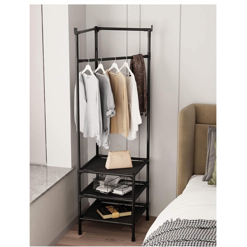 Étagère à chaussures Porte-manteau d'angle sur pied Chambre à coucher Armoire à vêtements Cintre Portable Porte-vêtements Facile