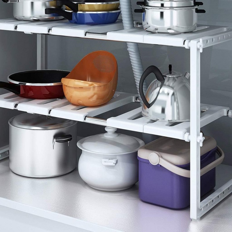 Étagère Rangement Cuisine Développables sous évier Organisateur - 2 Tier multifonctions Support de rangement avec tablettes