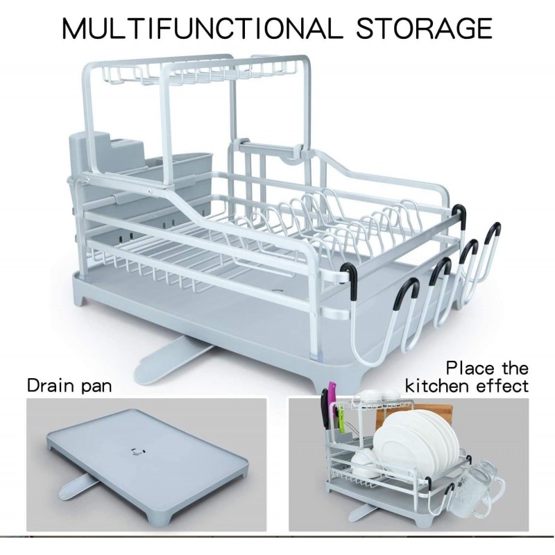 HOLABONITA Égouttoir à Vaisselle à 2 Niveaux avec égouttoir à Tasses 3 Porte-ustensiles divisés