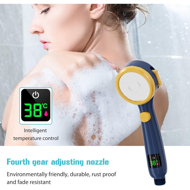 Tête de Douche Universelle, Têtes de Douche Haute Pression, Smart Water Saving Pulvérisateur Buse 4 Réglage de Vitesse Haute