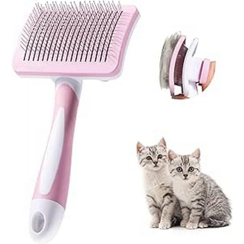 Vinabo Brosse Chat Chien,Brosse Chat Poil Long Brosse Auto-Nettoyage avec un Bouton pour Toilettage des Animaux de Compagnie,