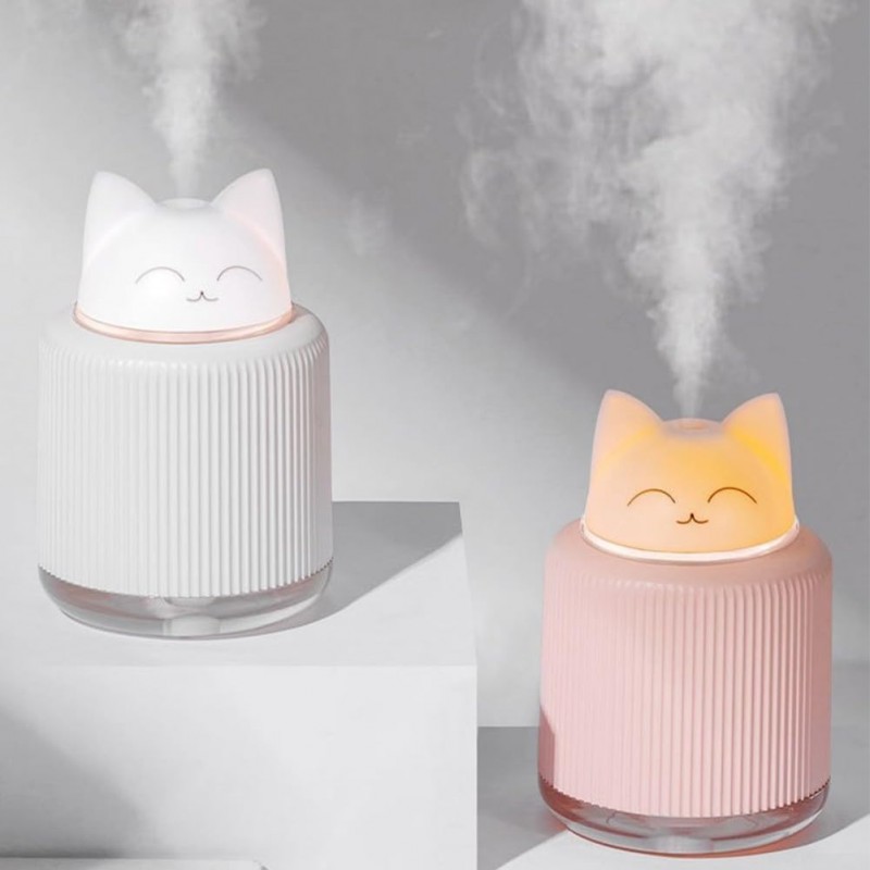 Mini humidificateur portable, USB en forme de chat mignon, humidificateur pour voiture, bureau, bureau, 2 couleurs LED pour