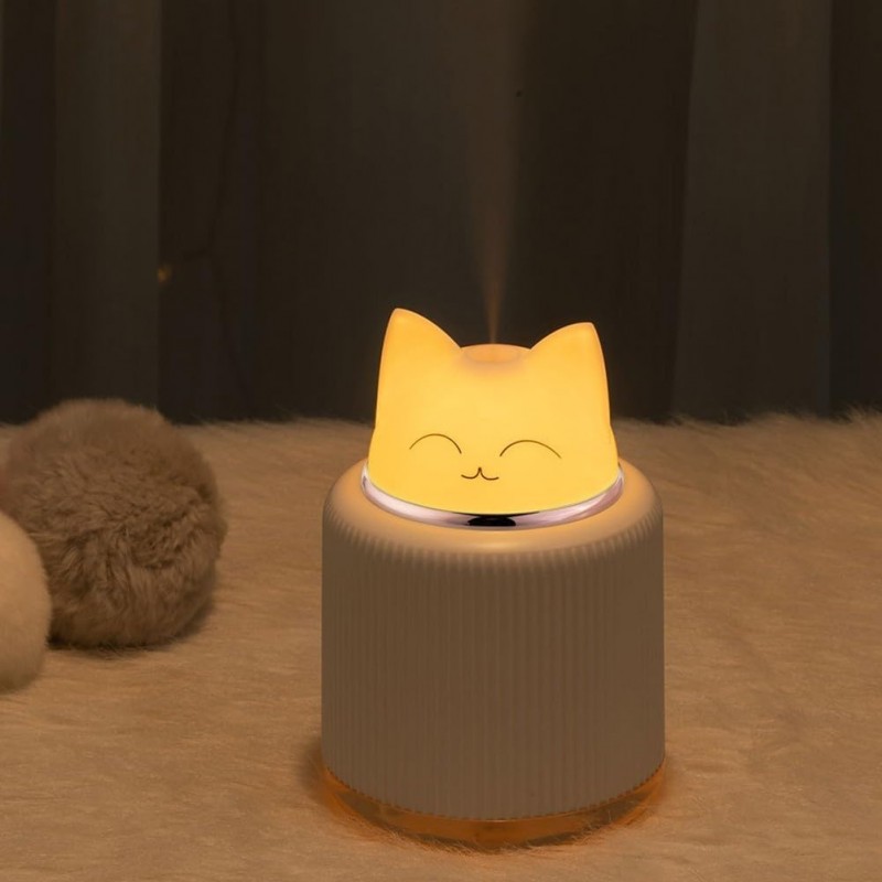 Mini humidificateur portable, USB en forme de chat mignon, humidificateur pour voiture, bureau, bureau, 2 couleurs LED pour