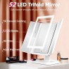 Miroir de maquillage avec lumières, miroir de courtoisie éclairé par 52 LED, miroir pliable à trois volets rechargeable de 2000