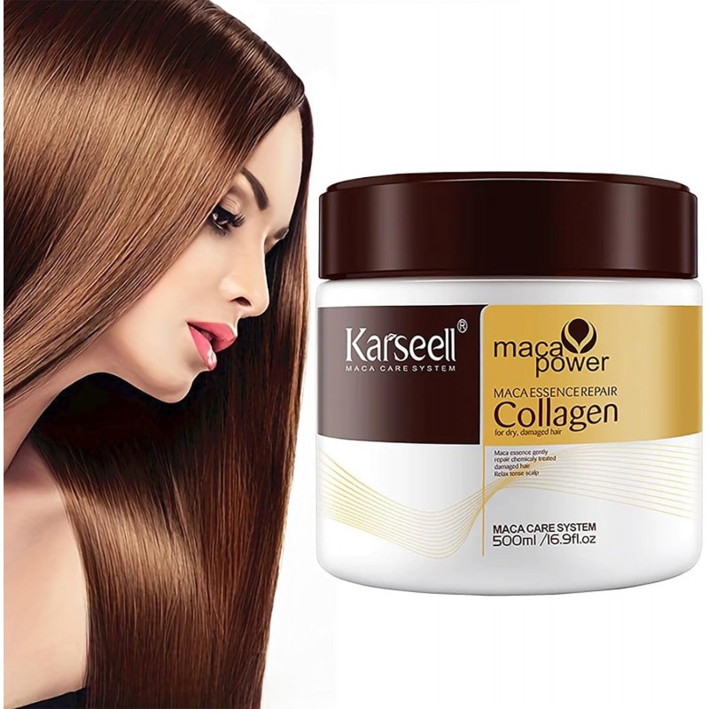 Karseell Masque capillaire au collagène, traitement capillaire, 500 ml, réparateur en profondeur, huile d'argan, collagène, pour