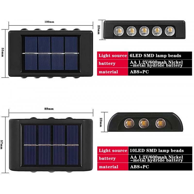 WHATON Solaire Éclairage Extérieur Imperméable Up et Down Applique Crépuscule à Aube Éclairage Extérieur Aluminium Logement pour