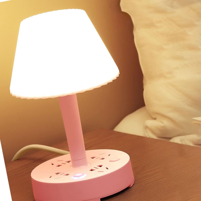 GLOGLOW Lampe d'appoint, Lampe de Table avec Interrupteur à Bouton et Prises pour Chambre (Rose 1,8 mètres)