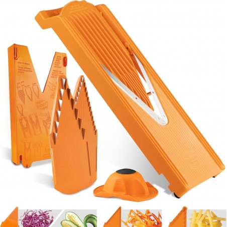 Trancheuse mandoline Börner V3 (set de démarrage) • Trancheuse en V pour 5 styles de coupe avec porte-fruits • Trancheuse à