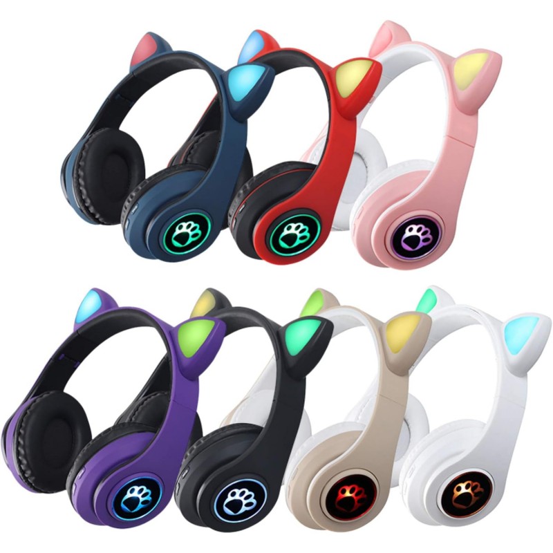 COLTD Oreilles de chat Bluetooth sans fil avec micro et lumières LED