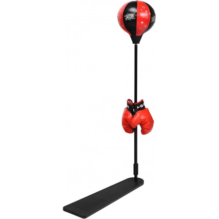 GYMAX Punching Ball pour Enfants 85-130cm Réglable en Hauteur, Sac de Frappe sur Pied avec Gants de Boxe & Pompe à Main