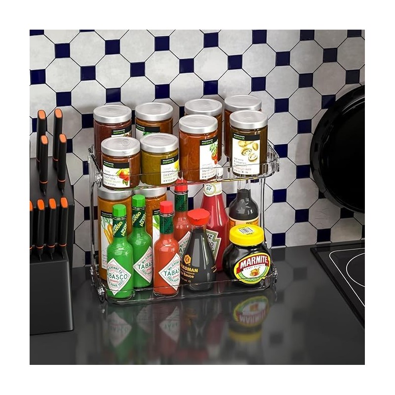 Multipurpose Spice Rack | Cuisine Comptoir Top Organisateur | 2-Tier Cuisine Rangement Organisateur Étagères | Jars et