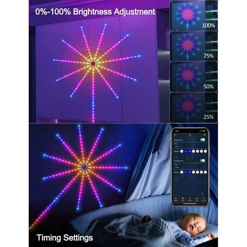 Daymeet Lumières LED de feu d'artifice intelligentes RGB Dream Color pour chambre à coucher avec contrôle à distance par