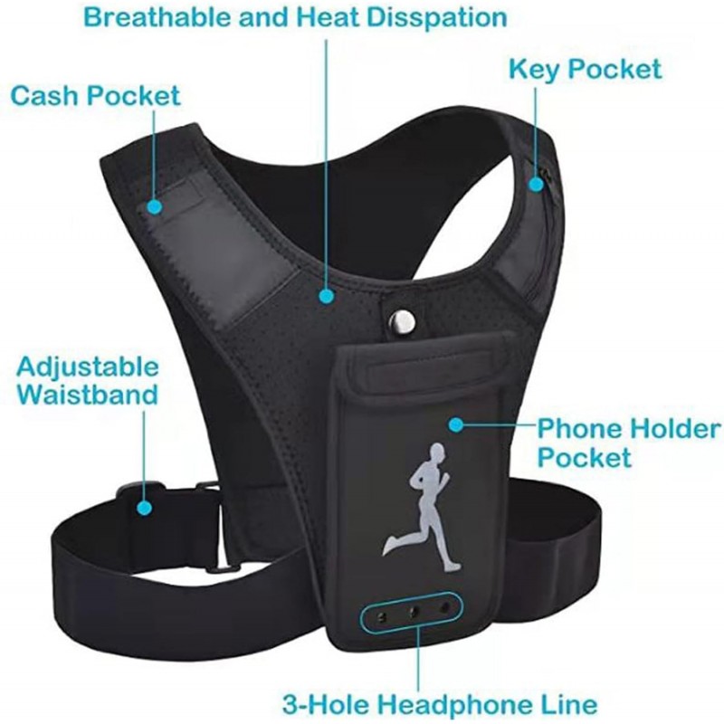 BDSHUNBF Ceinture Running Smartphone, Veste de Running Porte, Support de Téléphone pour Gilet de Course, Ceinture Running