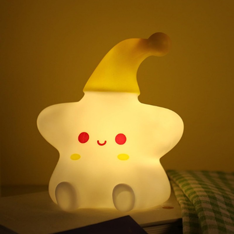 Lampe de Nuit, Veilleuse ABS à Piles pour Chambre à Coucher (Chapeau jaune)