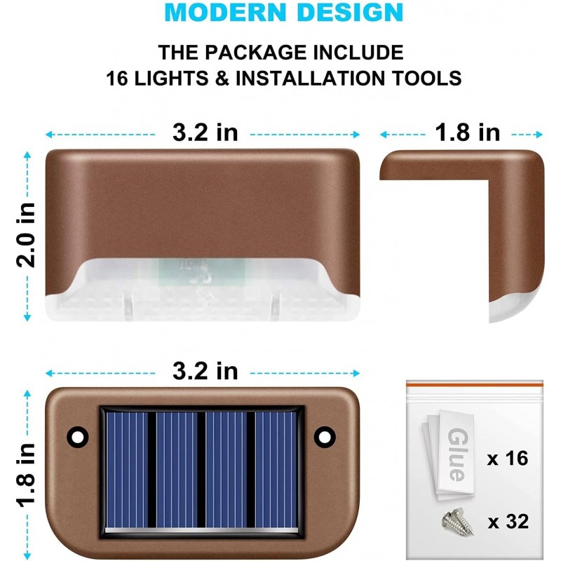 Lampe Solaire Extérieur Lot de 16 Lampes solaires pour terrasses extérieures étanches à LED pour Balustrade, escaliers,