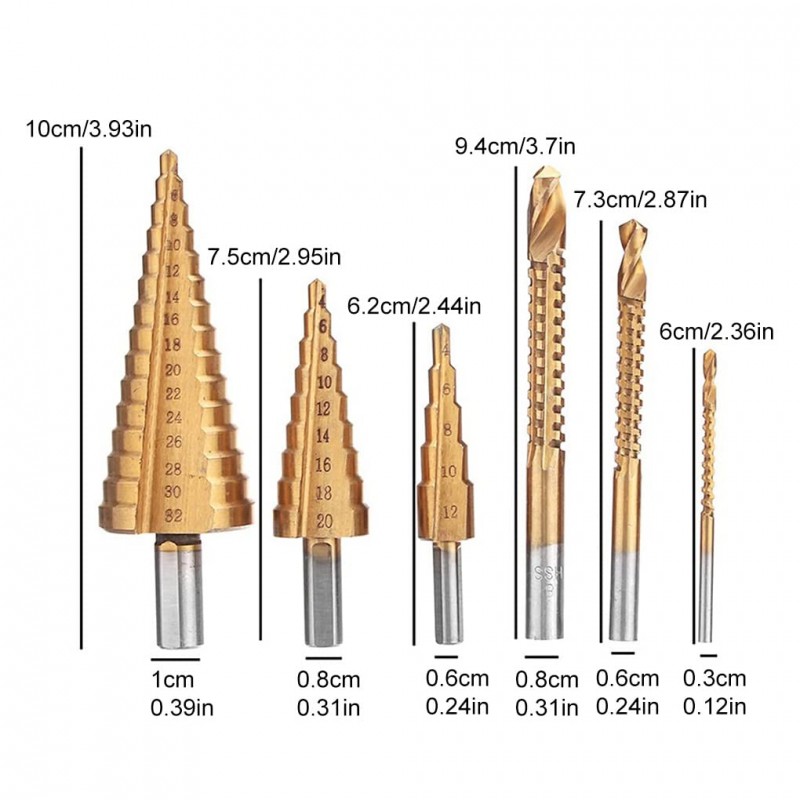 siduytin Paquet de 6 forets étagés scie en Acier à Grande Vitesse Forage ouvre-Trous de Noyau biseautage Outils de Banc de