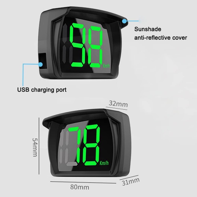 Shkalacar Compteur de vitesse intelligent GPS HUD,Voiture HUD Headup Display KM/H MPH avec LED Grand Affichage de Police pour