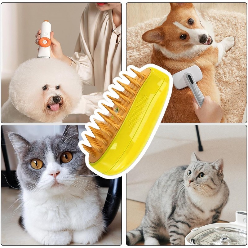 Whrcy Cat Steamy Brush, Brosse À Vapeur 3 en 1 pour Chiens Chats, Brosse De Toilettage Autonettoyante pour Eliminer Efficacement