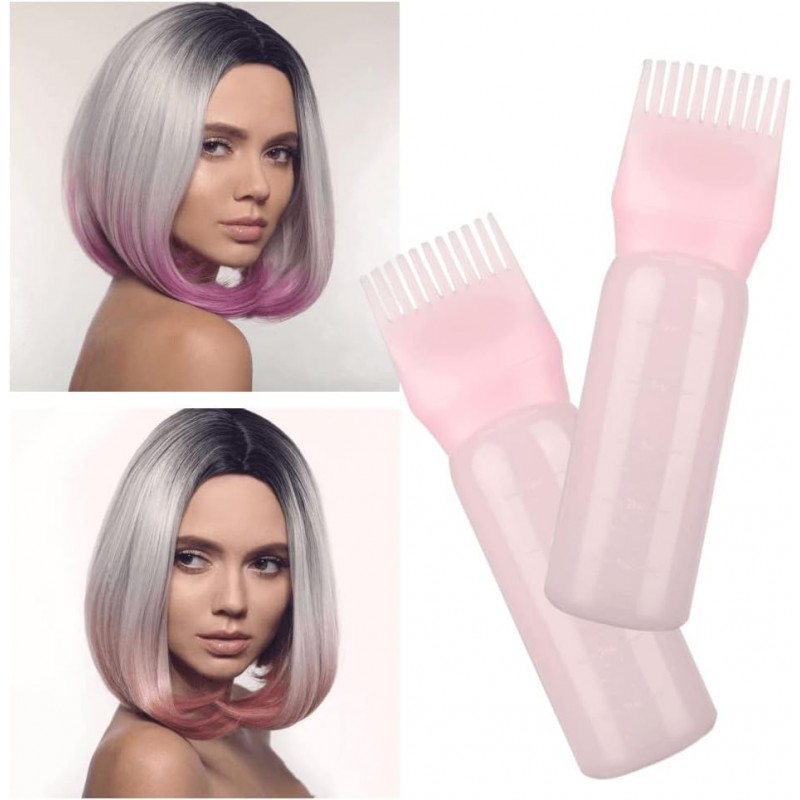 Lot de 4 flacons applicateurs en plastique avec peigne à racine pour coloration capillaire et traitement du cuir chevelu