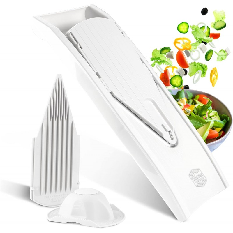 Börner Mandoline V1 ClassicLine (Starter Set) • Mandoline Réglable pour Légumes & Fruits • Avec 4 Inserts, Porte-fruits •