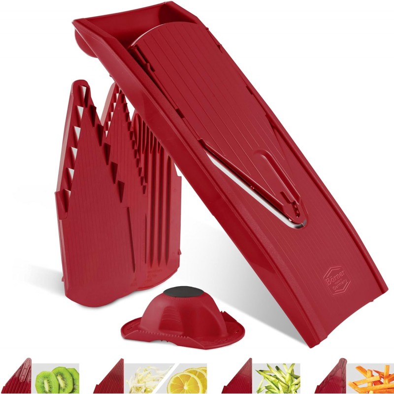 Börner Mandoline V1 ClassicLine (Starter Set) • Mandoline Réglable pour Légumes & Fruits • Avec 4 Inserts, Porte-fruits •