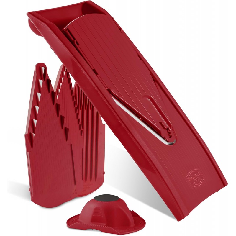 Börner Mandoline V1 ClassicLine (Starter Set) • Mandoline Réglable pour Légumes & Fruits • Avec 4 Inserts, Porte-fruits •