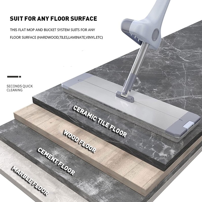 Nettoyage des sols en microfibre humide et sec - Tampons lavables Nettoyant parfait Poignée en acier inoxydable avec plaque en