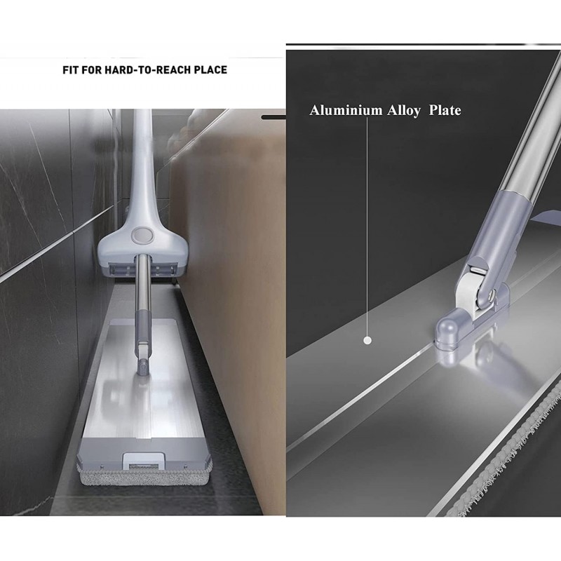 Nettoyage des sols en microfibre humide et sec - Tampons lavables Nettoyant parfait Poignée en acier inoxydable avec plaque en