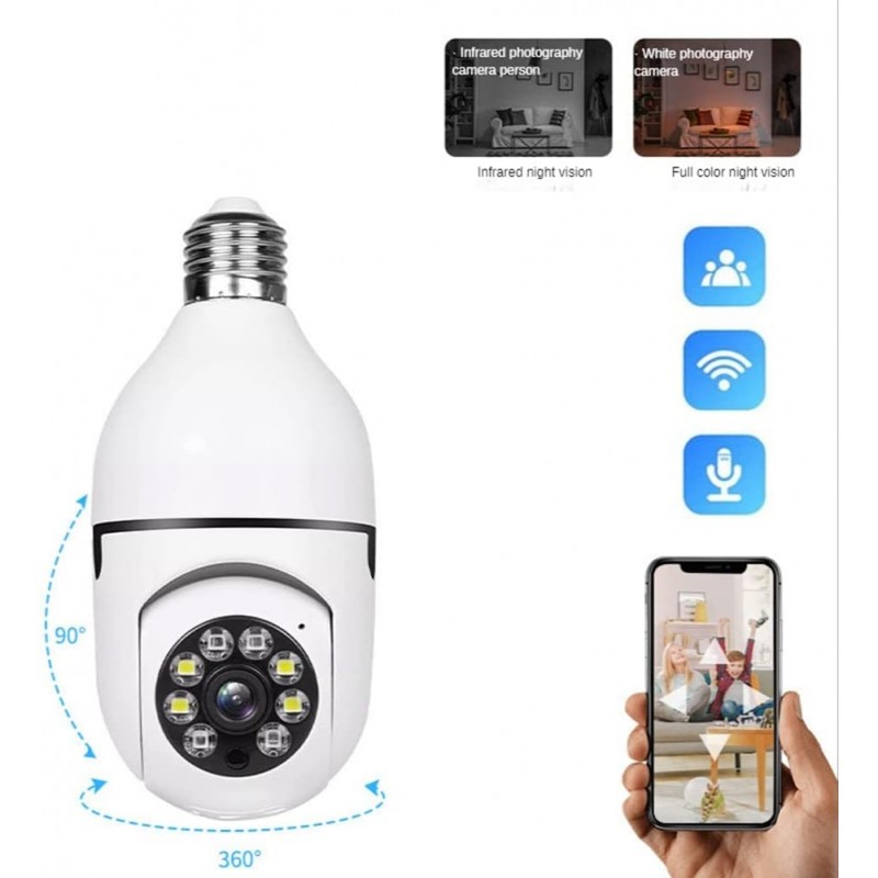 Lechang Ampoule Surveillance E27 WiFi CaméRa IP Vision Nocturne Couleur Automatique Suivi Humain 4X Zoom NuméRique Moniteur de