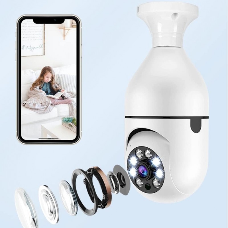 Lechang Ampoule Surveillance E27 WiFi CaméRa IP Vision Nocturne Couleur Automatique Suivi Humain 4X Zoom NuméRique Moniteur de