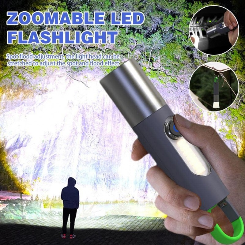 IUYQY Lampe de poche LED haute luminosité zoomable avec lumière latérale COB rechargeable par USB pour camping en plein air