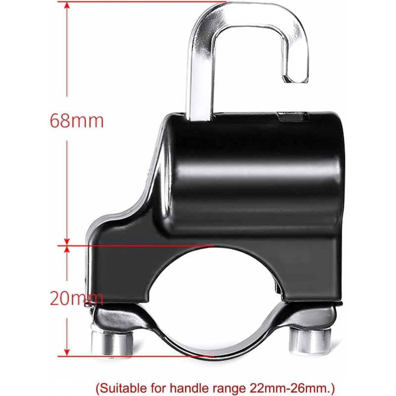 Serrure de sécurité universelle antivol pour casque de moto en métal 22 mm-26 mm noir avec 2 clés (THS2002)