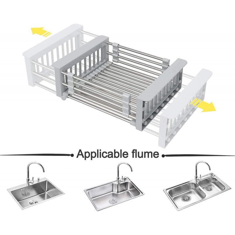 Oceano Égouttoir à vaisselle télescopique accoudoirs réglables évier de cuisine fonctionnelle réglable en acier inoxydable