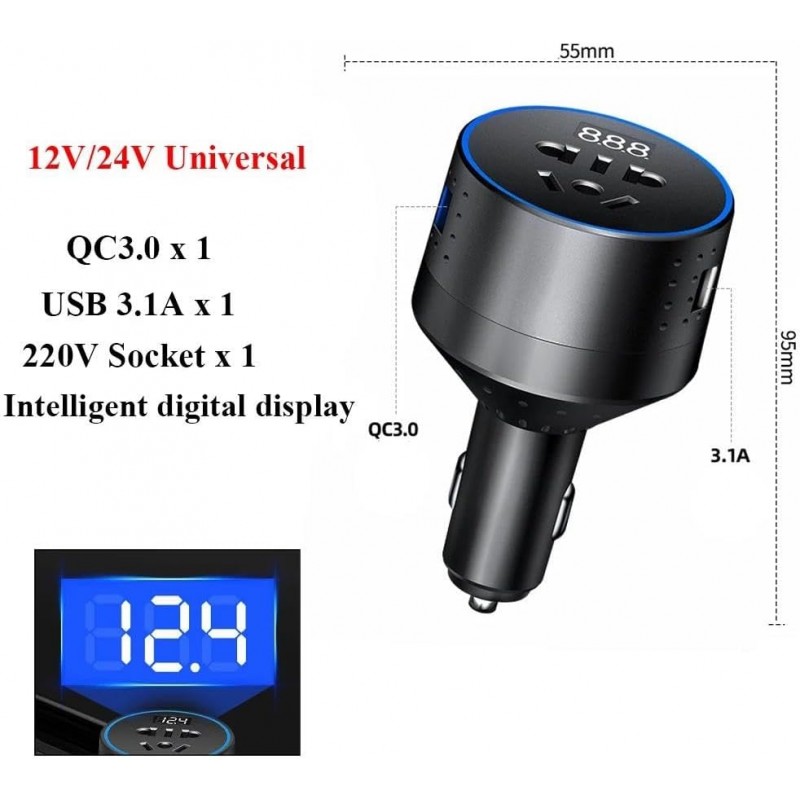 Convertisseur Chargeur Voiture 12v 220v PD Type-c QC3.0 Prise USB Adaptateur Charge Voiture 24V Convertisseur Puissance