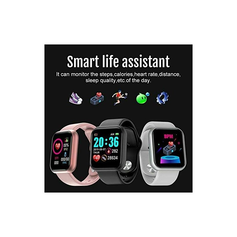 Montre intelligente Y68 étanche avec moniteur de fréquence cardiaque pour iOS Android (blanc)