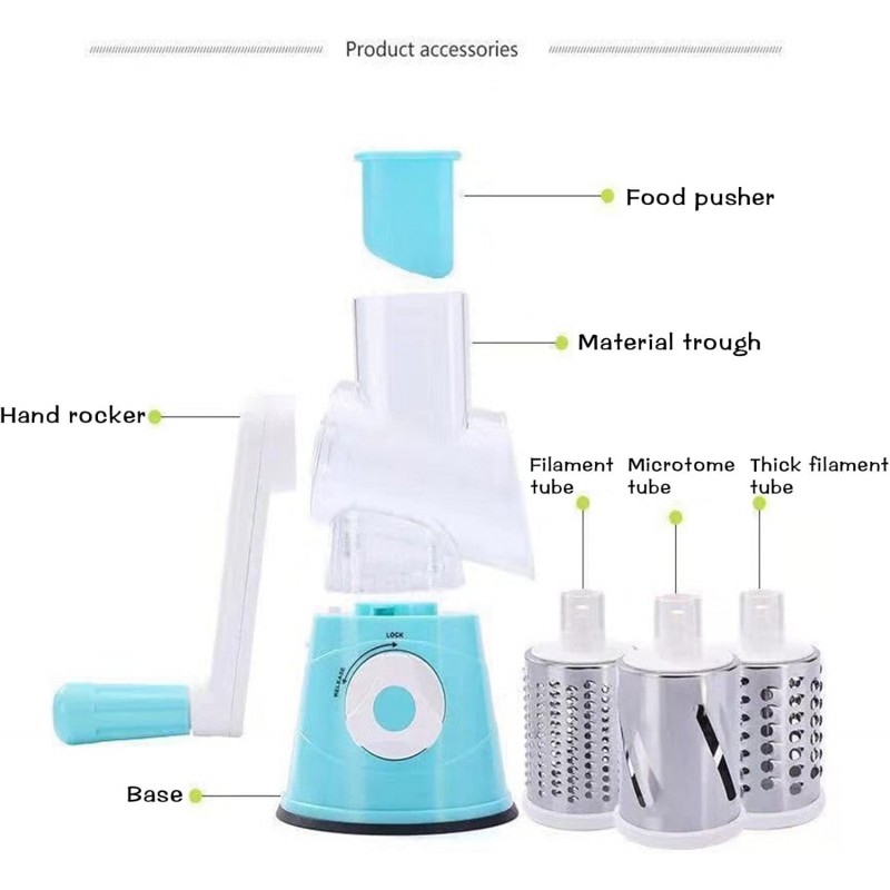 Coupe-légumes et trancheuses multifonctions 3 en 1 Type de rouleau à main Coupe-légumes à tambour carré avec 3 lames amovibles