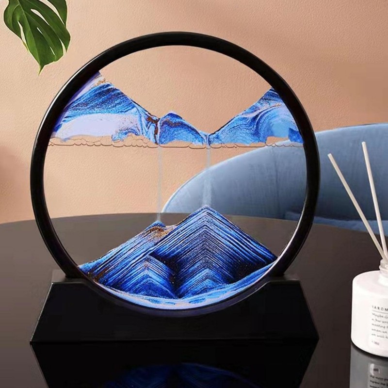 Sablier 3D en verre en forme de sablier rond en mer profonde - Décoration de table pour la maison et le bureau