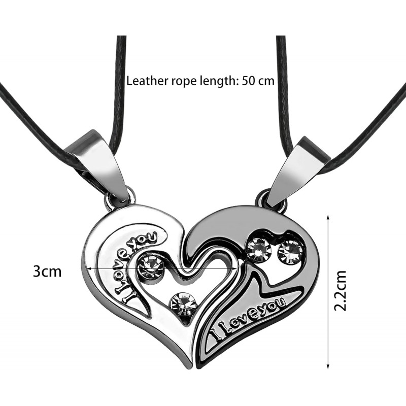  Coeur Amour Puzzle Pendentif Strass en Acier Inoxydable avec Gravure «I Love You» pour Homme Femme-