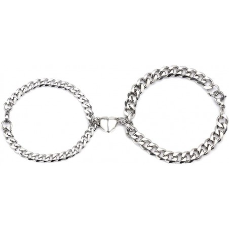 VELESAY 1Paire Couple Chaine Acier Inoxydable Bracelet Connecté Magnétique Bracelet Couple Amoureux pour 2 Link Chain Bracelets