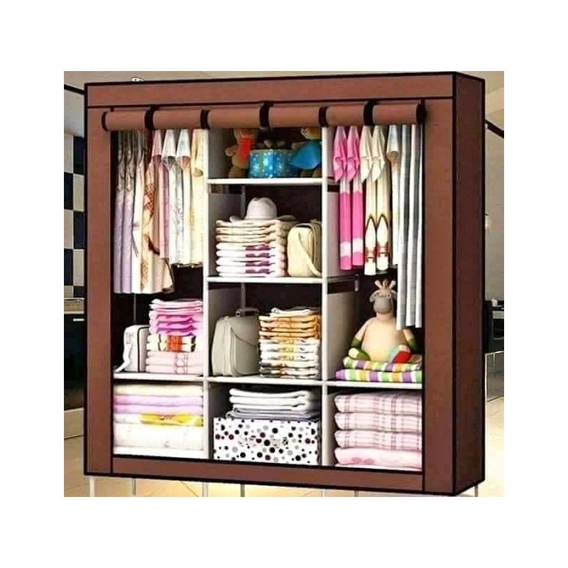 Grande armoire portable à 3 portes - Couleur marron safari Taille 175*45*130