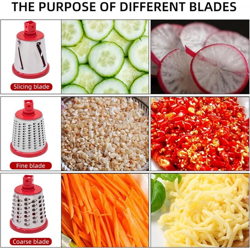 Coupe-légumes manuel multifonction rotatif avec 3 lames rotatives en acier inoxydable