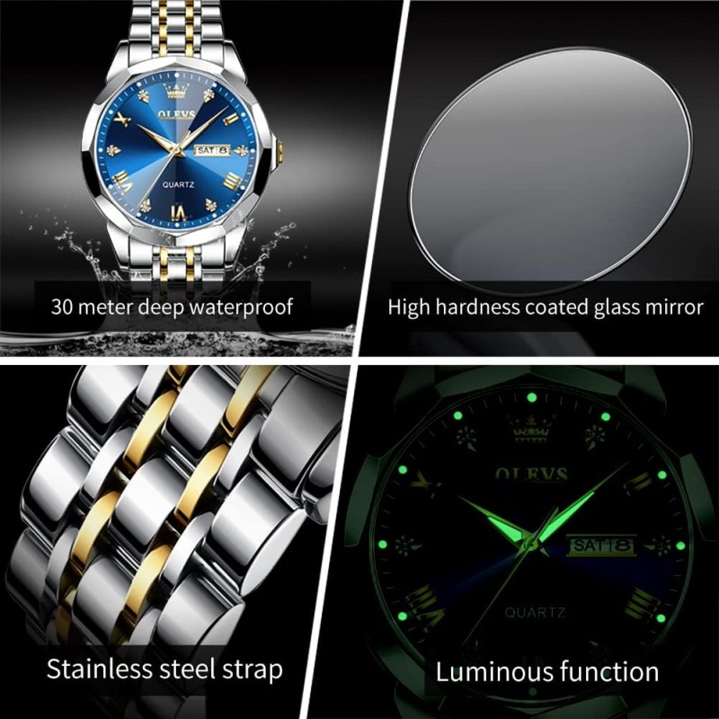 Montres d'affaires pour hommes OLIVES Design diamant Quartz analogique Affichage de la date Montre-bracelet de luxe décontractée