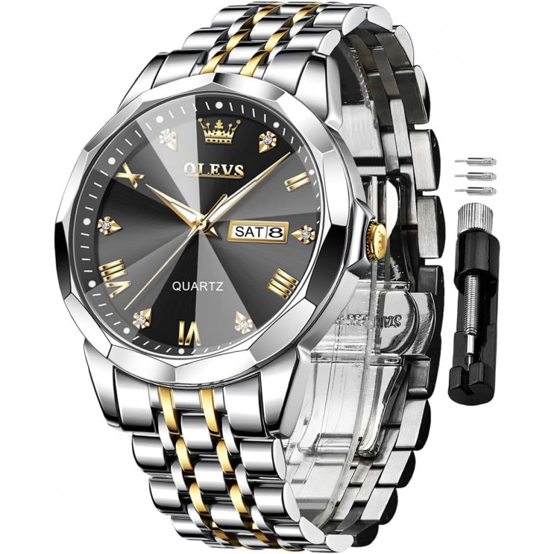 Montres d'affaires pour hommes OLIVES Design diamant Quartz analogique Affichage de la date Montre-bracelet de luxe décontractée