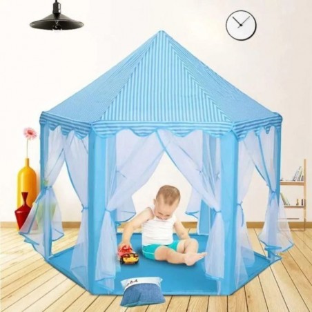 Tente de jeu Toy Shine pour enfants, grande taille, château de princesse, bleu (lumières et balles non incluses) - Fabriquée en