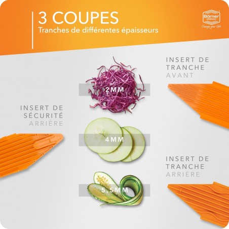 Coupe Légumes V3 (Set de Base) • Mandoline en V pour tranches en 3 épaisseurs • Mandoline Réglable pour Légumes & Fruits • Pieds