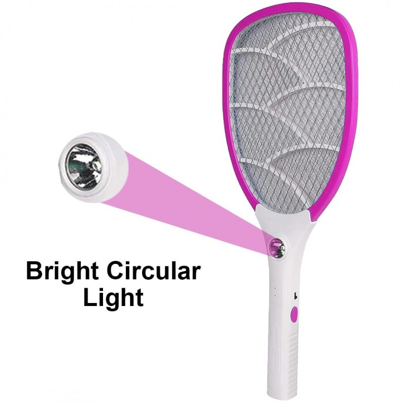fizzytech Rechargeable Mosquito Racket bat with Bright Cob Light Extended Battery Life (Pink)